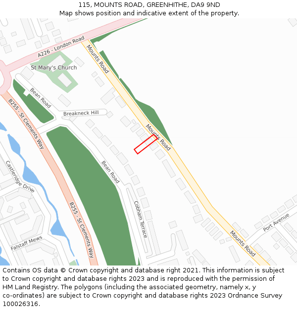 115, MOUNTS ROAD, GREENHITHE, DA9 9ND: Location map and indicative extent of plot