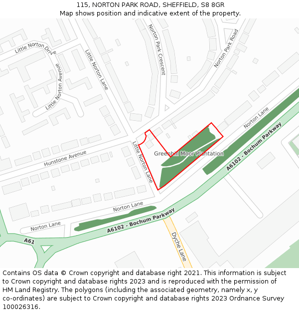 115, NORTON PARK ROAD, SHEFFIELD, S8 8GR: Location map and indicative extent of plot