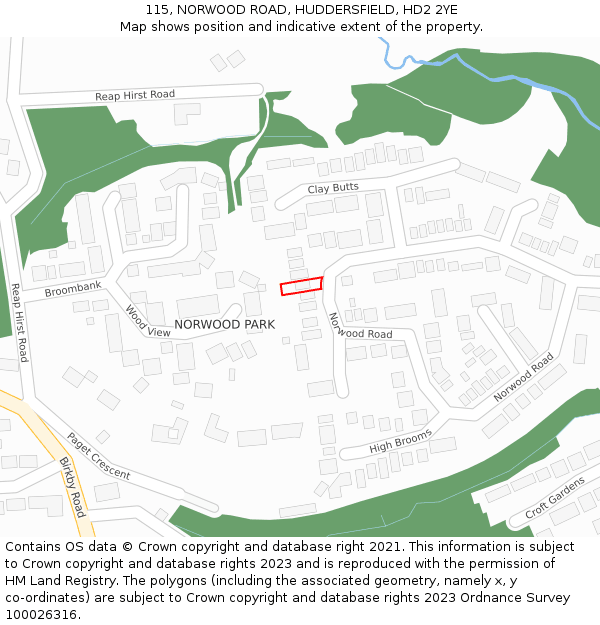 115, NORWOOD ROAD, HUDDERSFIELD, HD2 2YE: Location map and indicative extent of plot