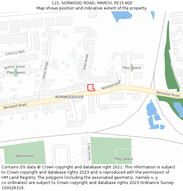 115, NORWOOD ROAD, MARCH, PE15 8QF: Location map and indicative extent of plot