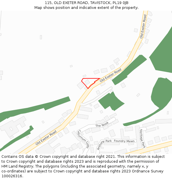 115, OLD EXETER ROAD, TAVISTOCK, PL19 0JB: Location map and indicative extent of plot