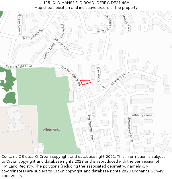 115, OLD MANSFIELD ROAD, DERBY, DE21 4SA: Location map and indicative extent of plot