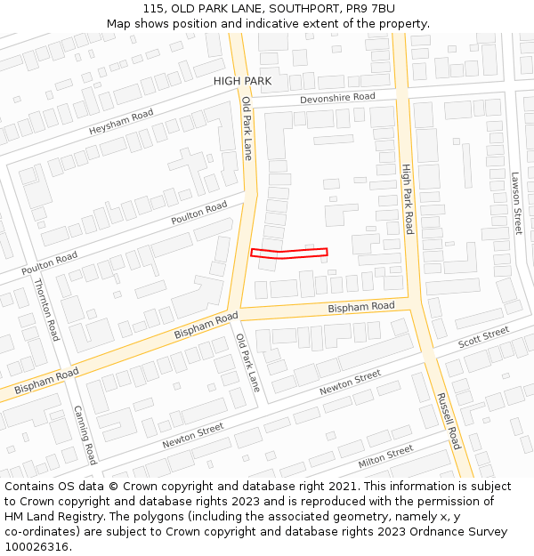 115, OLD PARK LANE, SOUTHPORT, PR9 7BU: Location map and indicative extent of plot