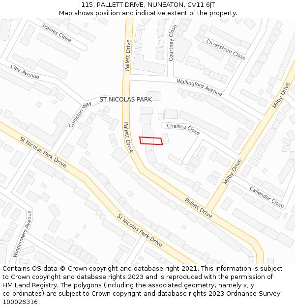 115, PALLETT DRIVE, NUNEATON, CV11 6JT: Location map and indicative extent of plot