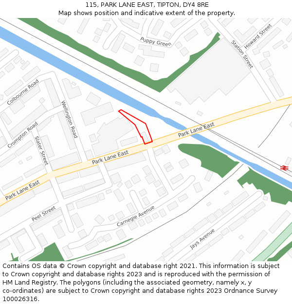 115, PARK LANE EAST, TIPTON, DY4 8RE: Location map and indicative extent of plot