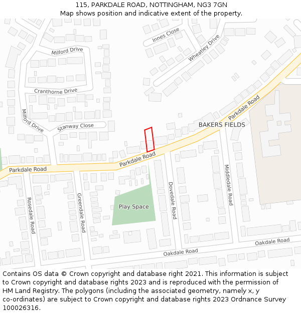 115, PARKDALE ROAD, NOTTINGHAM, NG3 7GN: Location map and indicative extent of plot