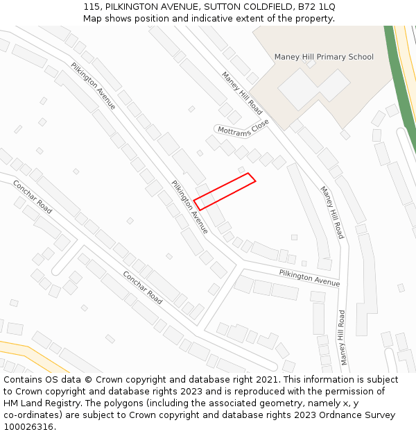 115, PILKINGTON AVENUE, SUTTON COLDFIELD, B72 1LQ: Location map and indicative extent of plot