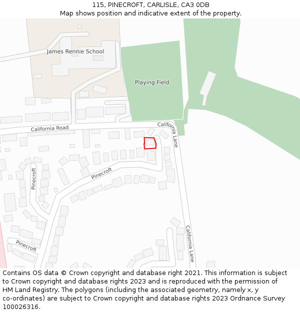 115, PINECROFT, CARLISLE, CA3 0DB: Location map and indicative extent of plot