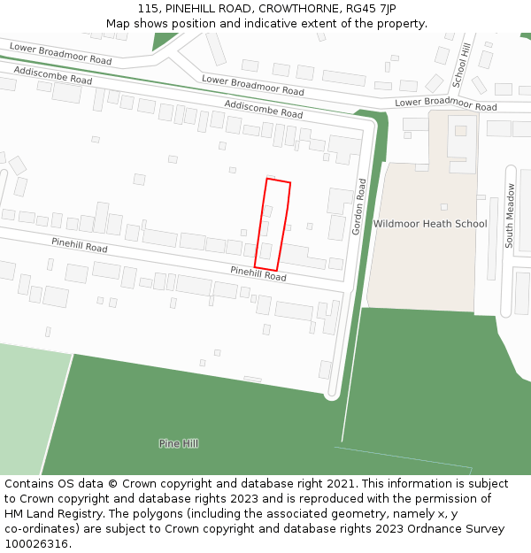 115, PINEHILL ROAD, CROWTHORNE, RG45 7JP: Location map and indicative extent of plot