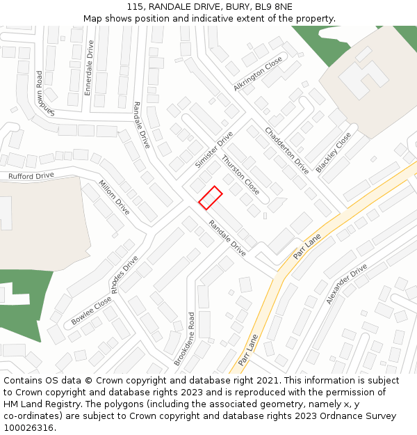 115, RANDALE DRIVE, BURY, BL9 8NE: Location map and indicative extent of plot