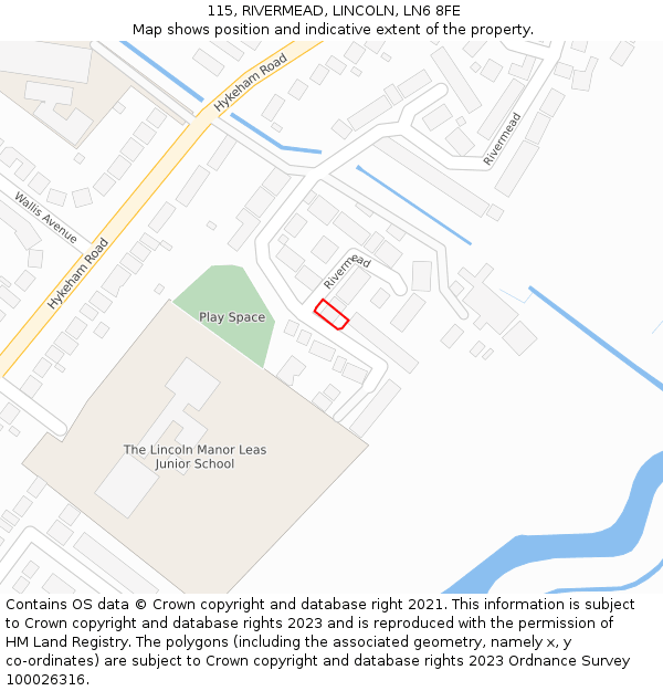 115, RIVERMEAD, LINCOLN, LN6 8FE: Location map and indicative extent of plot