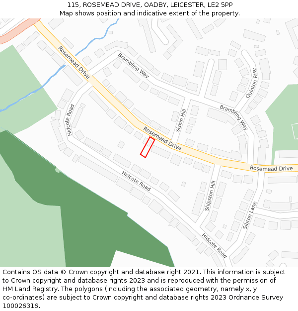 115, ROSEMEAD DRIVE, OADBY, LEICESTER, LE2 5PP: Location map and indicative extent of plot