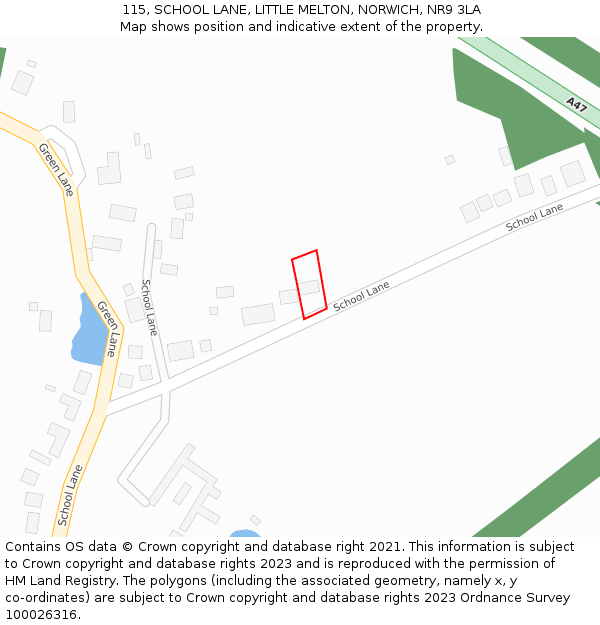 115, SCHOOL LANE, LITTLE MELTON, NORWICH, NR9 3LA: Location map and indicative extent of plot