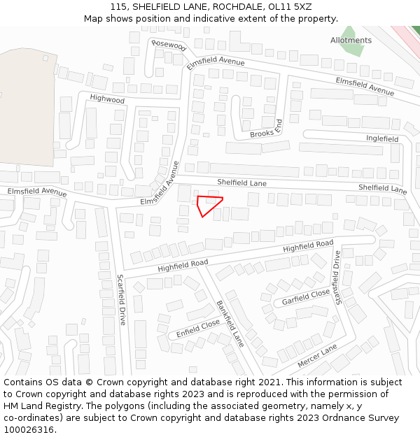 115, SHELFIELD LANE, ROCHDALE, OL11 5XZ: Location map and indicative extent of plot