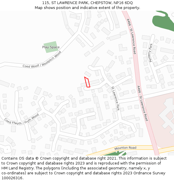 115, ST LAWRENCE PARK, CHEPSTOW, NP16 6DQ: Location map and indicative extent of plot