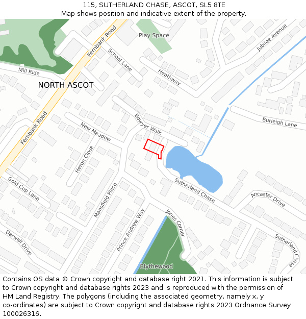 115, SUTHERLAND CHASE, ASCOT, SL5 8TE: Location map and indicative extent of plot