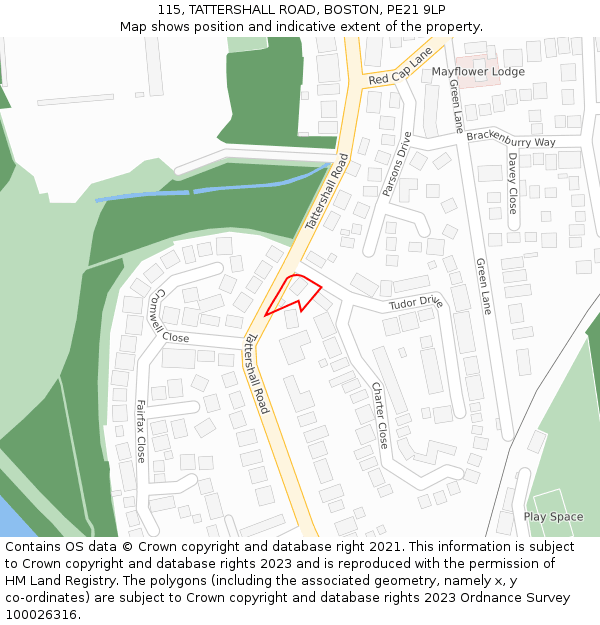 115, TATTERSHALL ROAD, BOSTON, PE21 9LP: Location map and indicative extent of plot