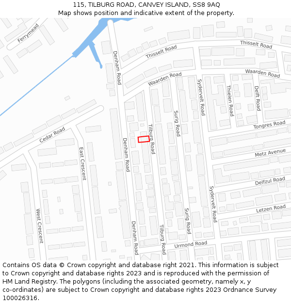 115, TILBURG ROAD, CANVEY ISLAND, SS8 9AQ: Location map and indicative extent of plot