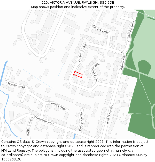 115, VICTORIA AVENUE, RAYLEIGH, SS6 9DB: Location map and indicative extent of plot