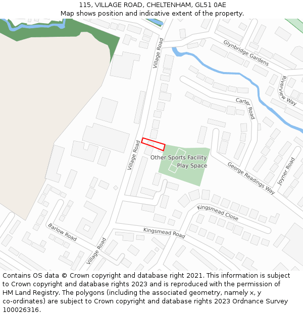 115, VILLAGE ROAD, CHELTENHAM, GL51 0AE: Location map and indicative extent of plot