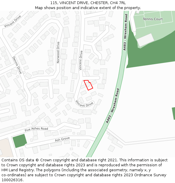 115, VINCENT DRIVE, CHESTER, CH4 7RL: Location map and indicative extent of plot