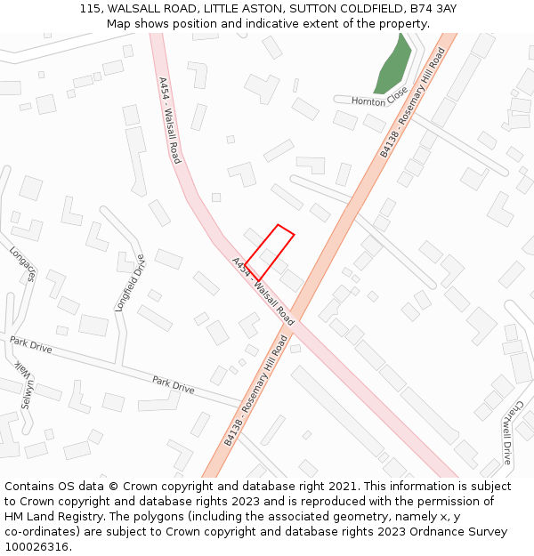 115, WALSALL ROAD, LITTLE ASTON, SUTTON COLDFIELD, B74 3AY: Location map and indicative extent of plot