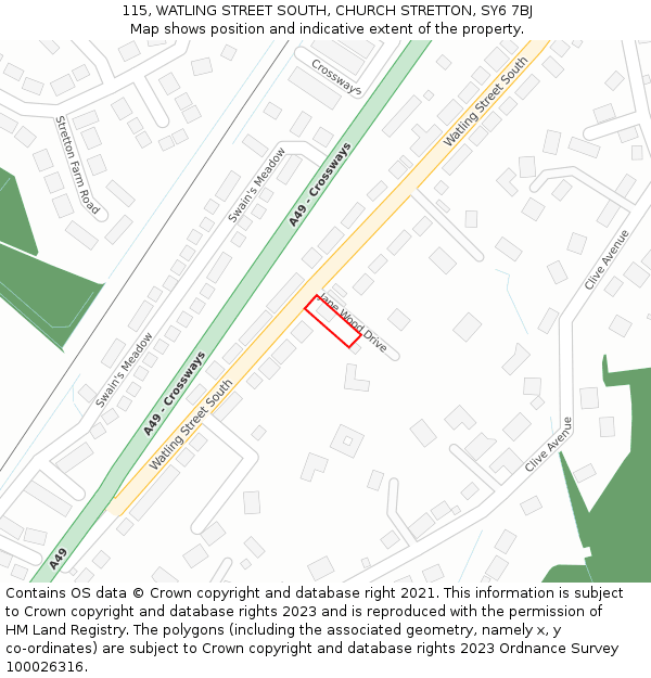 115, WATLING STREET SOUTH, CHURCH STRETTON, SY6 7BJ: Location map and indicative extent of plot