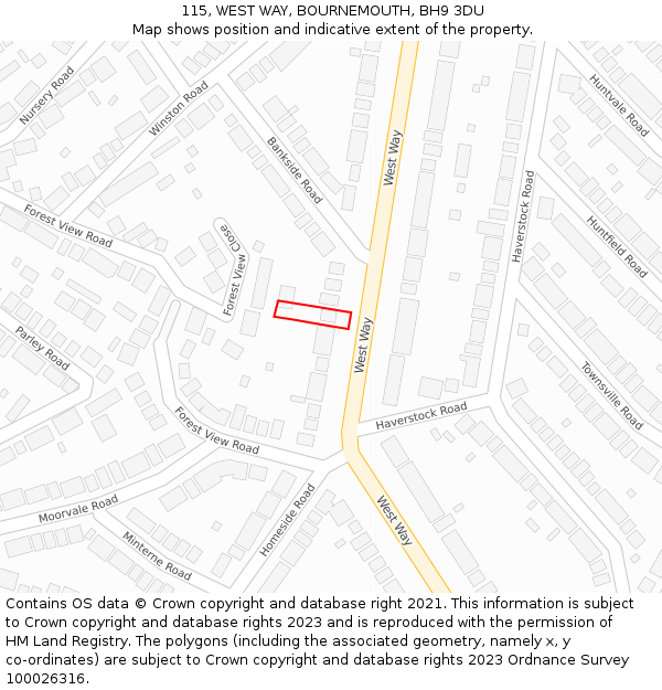 115, WEST WAY, BOURNEMOUTH, BH9 3DU: Location map and indicative extent of plot