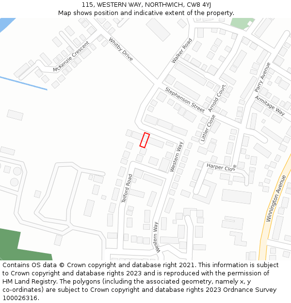 115, WESTERN WAY, NORTHWICH, CW8 4YJ: Location map and indicative extent of plot