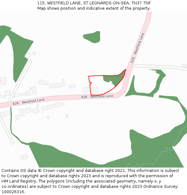 115, WESTFIELD LANE, ST LEONARDS-ON-SEA, TN37 7NF: Location map and indicative extent of plot