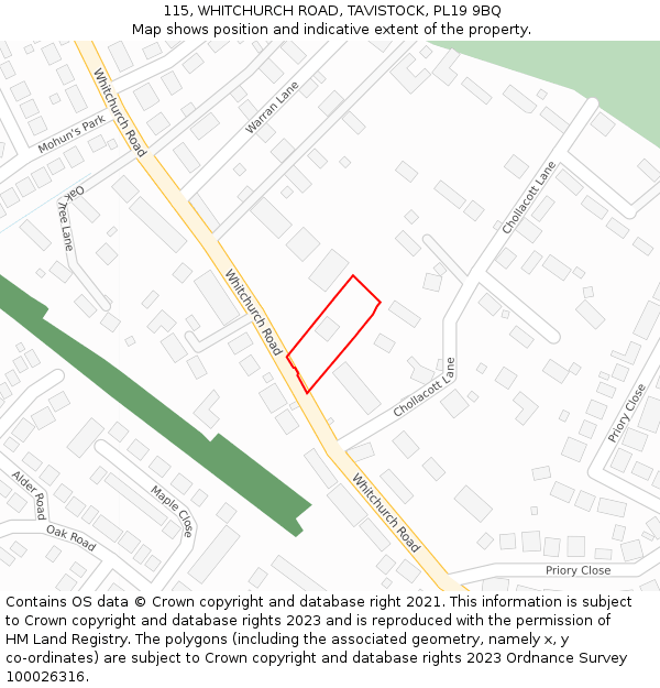 115, WHITCHURCH ROAD, TAVISTOCK, PL19 9BQ: Location map and indicative extent of plot