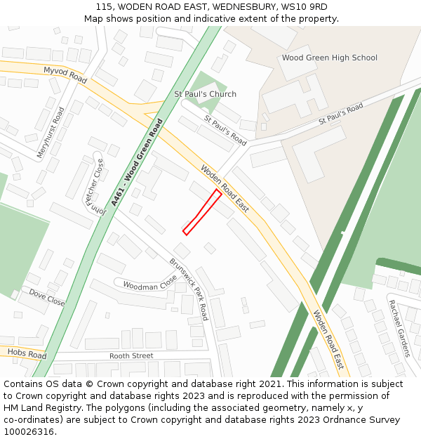 115, WODEN ROAD EAST, WEDNESBURY, WS10 9RD: Location map and indicative extent of plot