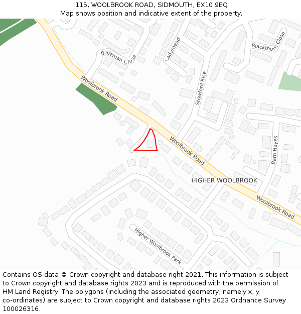 115, WOOLBROOK ROAD, SIDMOUTH, EX10 9EQ: Location map and indicative extent of plot