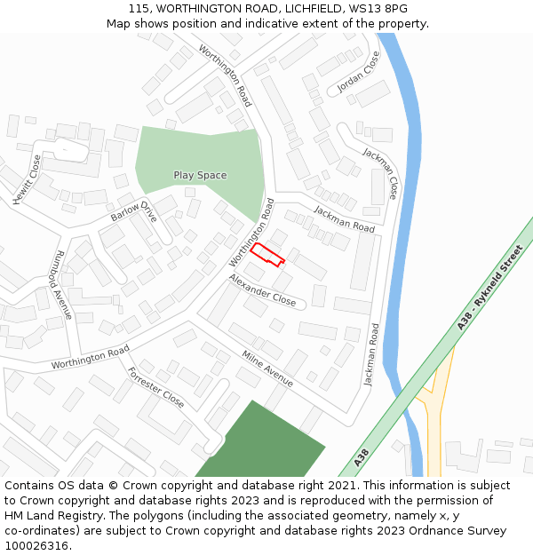 115, WORTHINGTON ROAD, LICHFIELD, WS13 8PG: Location map and indicative extent of plot