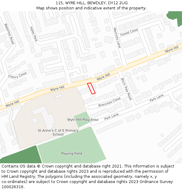 115, WYRE HILL, BEWDLEY, DY12 2UG: Location map and indicative extent of plot