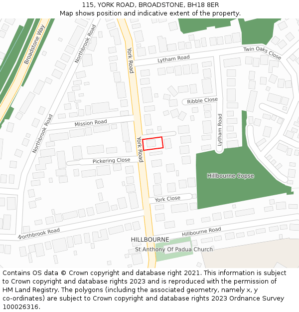 115, YORK ROAD, BROADSTONE, BH18 8ER: Location map and indicative extent of plot
