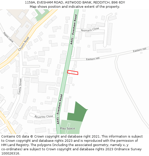 1159A, EVESHAM ROAD, ASTWOOD BANK, REDDITCH, B96 6DY: Location map and indicative extent of plot