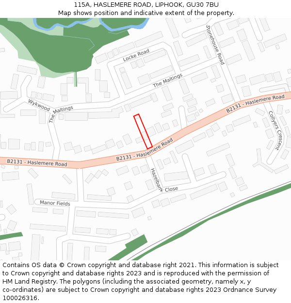 115A, HASLEMERE ROAD, LIPHOOK, GU30 7BU: Location map and indicative extent of plot