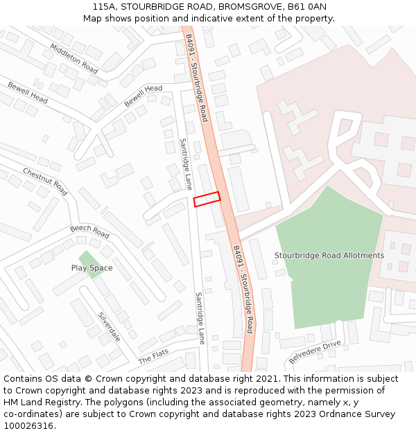115A, STOURBRIDGE ROAD, BROMSGROVE, B61 0AN: Location map and indicative extent of plot