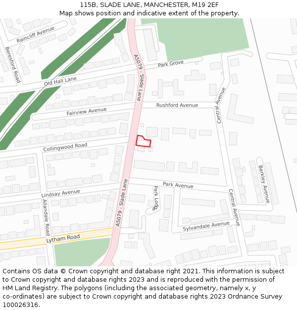 115B, SLADE LANE, MANCHESTER, M19 2EF: Location map and indicative extent of plot