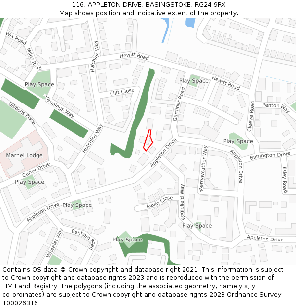 116, APPLETON DRIVE, BASINGSTOKE, RG24 9RX: Location map and indicative extent of plot