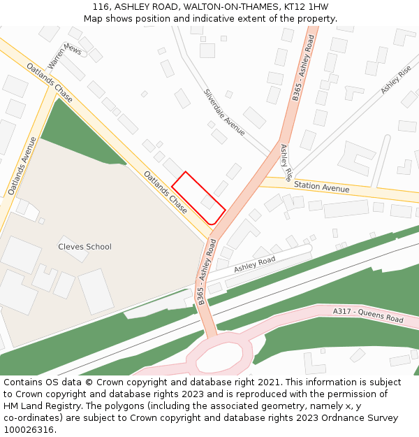 116, ASHLEY ROAD, WALTON-ON-THAMES, KT12 1HW: Location map and indicative extent of plot