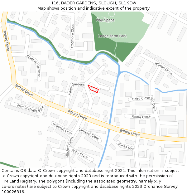 116, BADER GARDENS, SLOUGH, SL1 9DW: Location map and indicative extent of plot