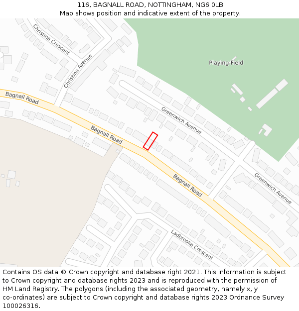 116, BAGNALL ROAD, NOTTINGHAM, NG6 0LB: Location map and indicative extent of plot