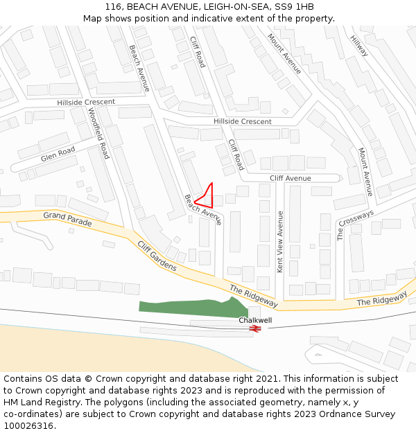 116, BEACH AVENUE, LEIGH-ON-SEA, SS9 1HB: Location map and indicative extent of plot
