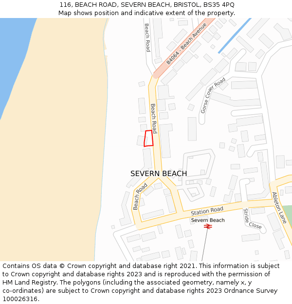 116, BEACH ROAD, SEVERN BEACH, BRISTOL, BS35 4PQ: Location map and indicative extent of plot