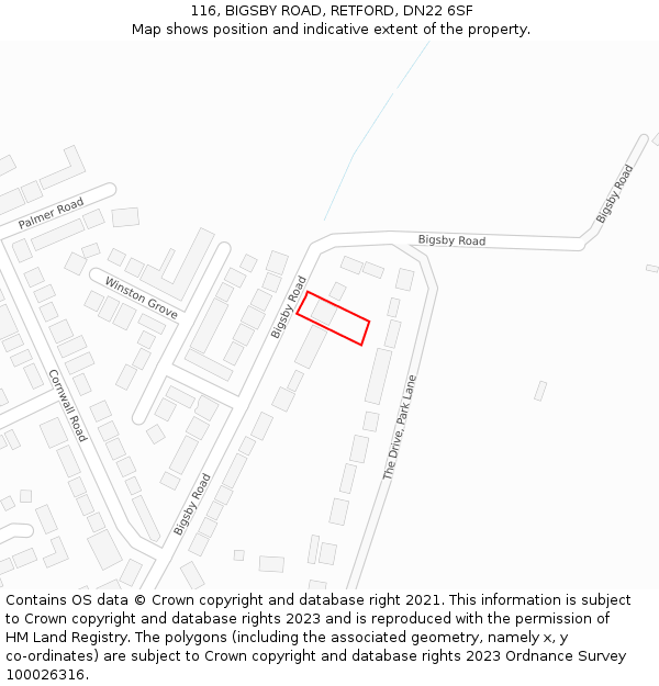 116, BIGSBY ROAD, RETFORD, DN22 6SF: Location map and indicative extent of plot