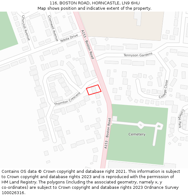 116, BOSTON ROAD, HORNCASTLE, LN9 6HU: Location map and indicative extent of plot