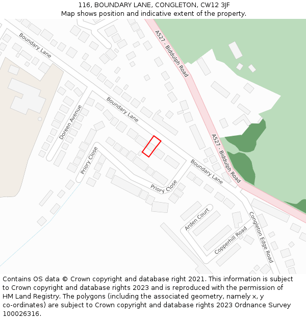 116, BOUNDARY LANE, CONGLETON, CW12 3JF: Location map and indicative extent of plot