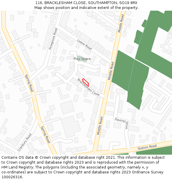 116, BRACKLESHAM CLOSE, SOUTHAMPTON, SO19 8RX: Location map and indicative extent of plot